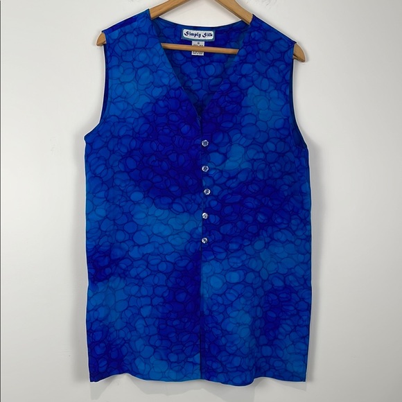 Simply Silk Women’s Medium Size 100% Silk Button-Up Blouse Blue Loose Fit V-Neck - Picture 1 of 6
